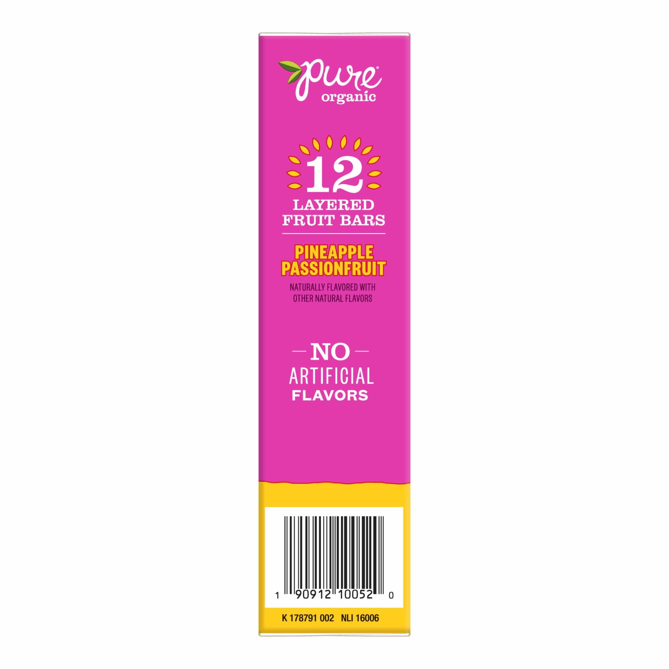 Pure Organic Pineapple Passionfruit Layered Fruit Bars, Gluten Free, 7.6 oz, 12 Count
