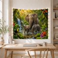 thumbnail image 5 of Elephant Family in Rainforest River Serene Illustration for Animal Lovers Nature Wall Art Birthday Gift Tapestry Wall Hanging for Bedroom and Living Room, 5 of 7