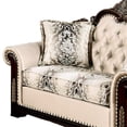 thumbnail image 3 of Catie 66 Inch Loveseat, Beige, Nailhead Trim, Cherry Brown Solid Wood, 3 of 7