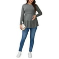 thumbnail image 2 of INSPIRE CHIC Womens Nursing Top Ruffle Pleated Long Sleeve Tunic Rayon Postpartum Breastfeeding Shirt Pregnancy Clothes S Gray, 2 of 6
