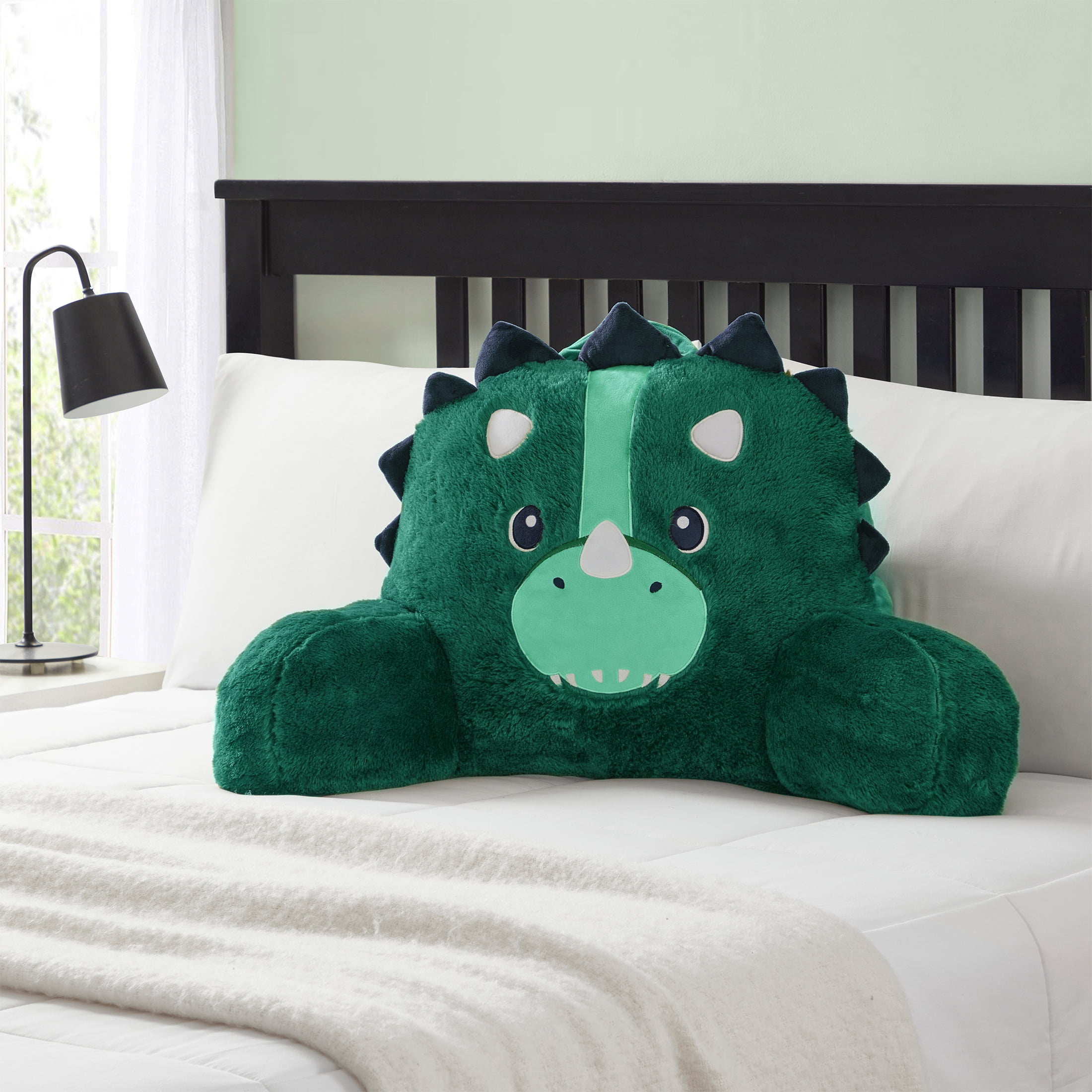 Your Zone 21.25" x 21" Green Dino Faux Fur Backrest Lounger Pillow