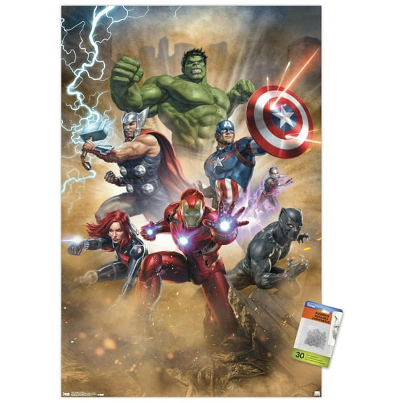 Marvel Cinematic Universe - Avengers - Fantastic Wall Poster with Push Pins, 22.375" x 34"
