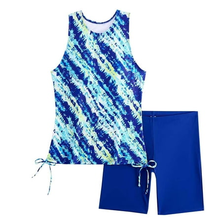 Oplxuo Tankini Bathing Suits for Women Two Piece Swimsuits Drawstring Side Padded Swim Tank Top with Boyshorts Swimwear