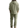 thumbnail image 6 of LYSMORA Mens 2 Piece Outfit Hooded Half Button Long Sleeve Top Drawstring Elastic Waist Pants Casual Linen Set For Travel Beach Daily Wear, 6 of 6