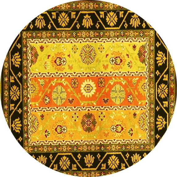 Ahgly Company Indoor Round Abstract Yellow Contemporary Area Rugs, 8' Round