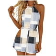 thumbnail image 2 of Women's Boho Floral Print Halter Romper Sleeveless Criss Cross Front Short Jumpsuit, 2 of 6