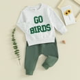 thumbnail image 2 of Elippeo Toddler Boys 2PCS Outfit Sets 6 12 18 24 Months 3 Years Long Sleeve Letter Embroidery Pullover and Green Drawstring Pants Sets, 2 of 6