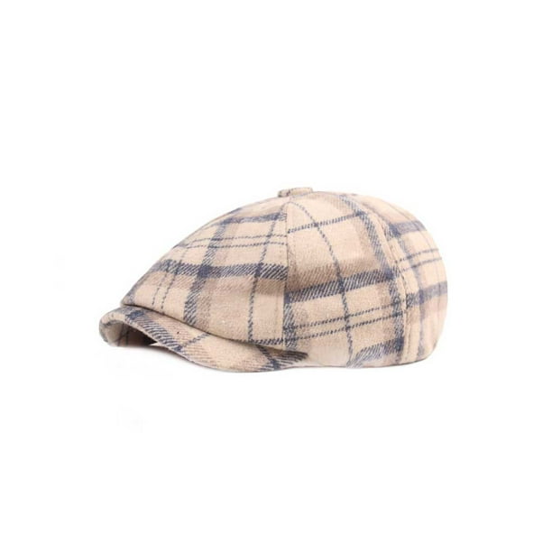 Sombrero de boina Qarigey a cuadros Otoño Invierno cálido para hombre amarillo beis