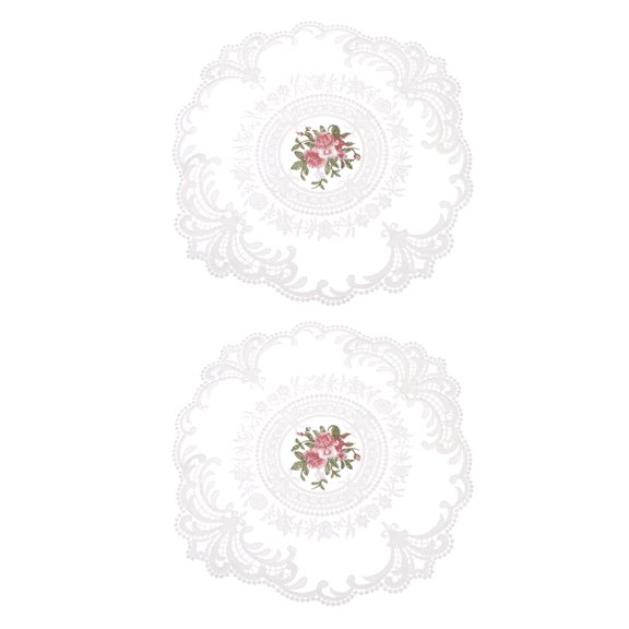 Uxcell 2 Pack Retro Lace Placemats Crochet Round Table Mat for Dining Table, White