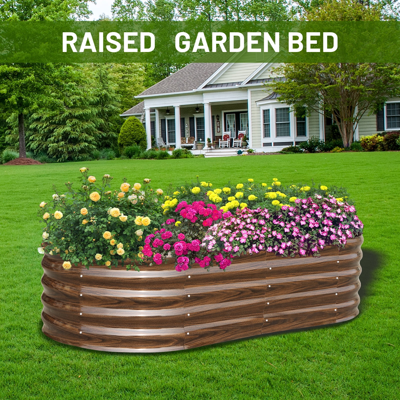 SnugNiture 6x3x1.5 ft Galvanized Raised Garden Bed – Durable Outdoor Metal Planter Box for Vegetables, Herbs, and Flowers, Brown