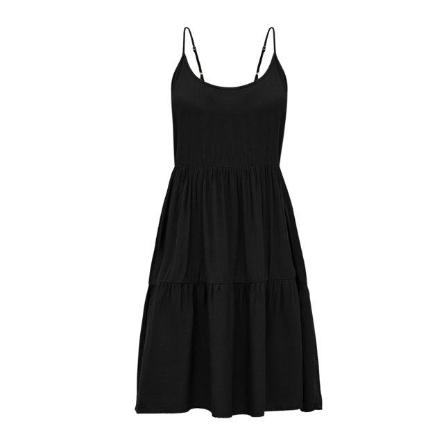 Gibobby Vestido Causal para Mujer de Verano Vestido de verano de color sólido doblado para pastel Vestido sin mangas con tirantes para mujer(Negro,M)