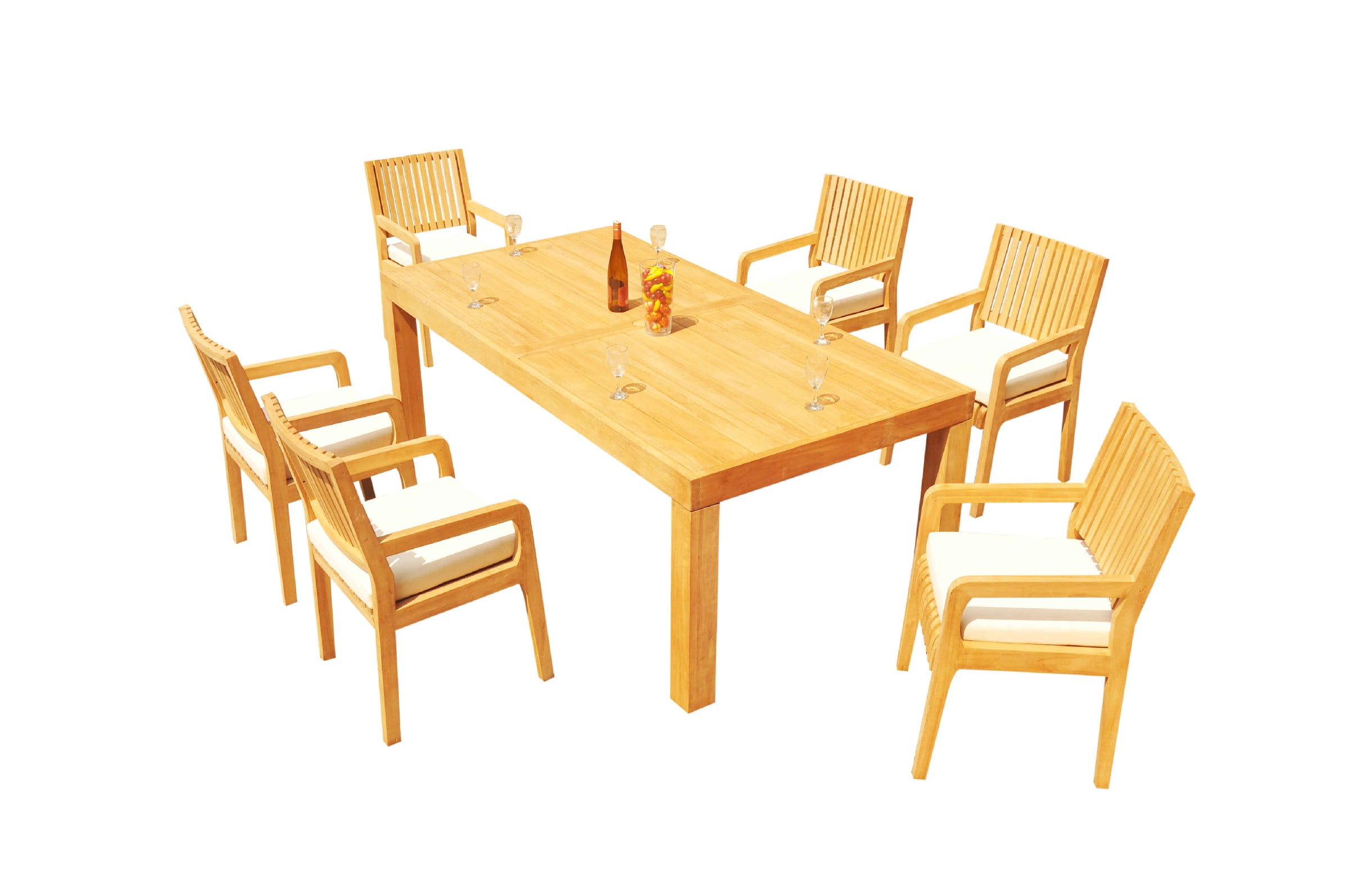 GradeA Teak Dining Set 6 Seater 7 Pc 86" Canberra Rectangle Table