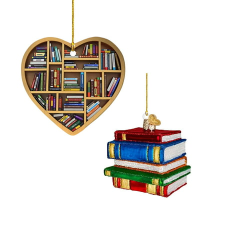 

WOXINDA Book Lovers Heart Shaped Bookshelf Pendant Acrylic Ornament Stained Glass *2PCS