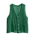 thumbnail image 4 of felwors Womens Ethnic Knit Sweater Vest Hollow Cardigan Vest Single Breasted Pocket Top Green, One Size, 4 of 5