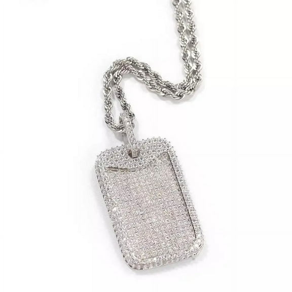 14K Gold over Finish Simulated Diamond Bling Iced Out Pave Military Dog Tag Custom Charm Pendant Necklace