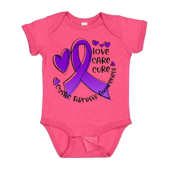 Inktastic Love, Care, Cure Cystic Fibrosis Awareness Purple Ribbon Boys or Girls Baby Bodysuit