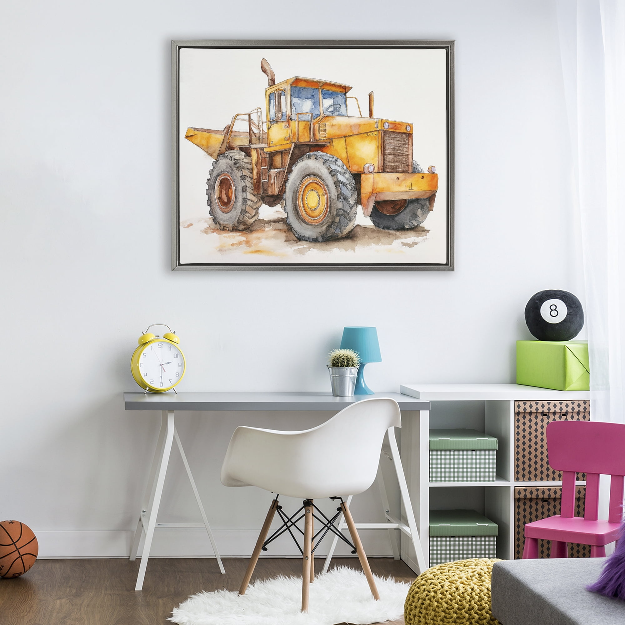 Stupell Industries Construction Truck Whimsicality Gray Framed Floater Canvas Wall Art, design by Steve Hunziker