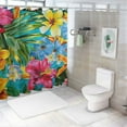 thumbnail image 7 of JEUXUS Summer Style Hawaiian Print Bathroom Shower Curtain Set with Hooks White, 7 of 7