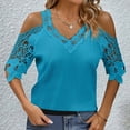 thumbnail image 4 of Raeneomay Off the Shoulder Tops for Women Women's New V-Neck Lace Lace Short Sleeved Top T-Shirt, 4 of 6