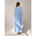 thumbnail image 5 of Blue Womens Off-Shoulder Flare Sleeve Ruffle Peplum Waist Maxi Dress, 5 of 8