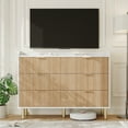 thumbnail image 2 of Cómoda ancha de madera acanalada para dormitorio - 6 cajones grandes - Diseño curvado moderno - Tiradores metálicos - Organizador elegante y espacioso para ropa y almacenamiento, 2 of 7