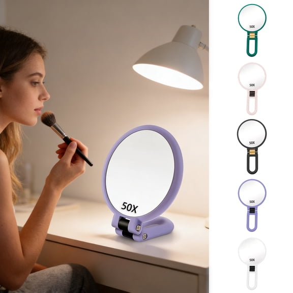 GeBuSn Modern Magnifying Glass Black And Gold 24cm/9.45inch 50X Magnification Handheld/Wall Mount/Tabletop Design Double Makeup With 360° Adjustable (Purple)