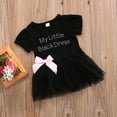 thumbnail image 3 of Musuos Baby Girl Dress My Little Black Dress Letter Print Short Sleeve Mesh Stitching Bowknot Princess Gown Romper, 3 of 5
