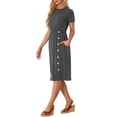 thumbnail image 4 of INSPIRE CHIC Crew Neck Dress for Women's Short Sleeve Casual Wedding Midi Dresses L Dark Grey, 4 of 5
