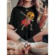 thumbnail image 1 of Camiseta Para Mujer De Verano Para Uso Diario, Viajes, Desplazamientos1pc Women'S Casual Crew Neck T-Shirt with Geometric Pumpkin Skeleton Print, Fashionable Short Sleeve Knit Fabric Top, Comfortabl, 1 of 7