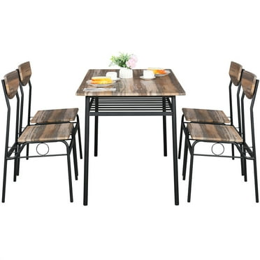 Dining Room Table Set, Rustic 5 Piece Dining Table Sets with Dining Chairs for 4, Wood Rectangular Kitchen Table Set with Metal Frame for Home, Kitchen, Living Room, Restaurant, CL590