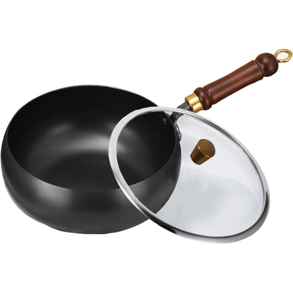 Uncoated Thick Iron Pot - Unenameled Cast Iron Casserole, Handmade Hammered & Large Belly with Lid for Baking, Cooking, Stewing
