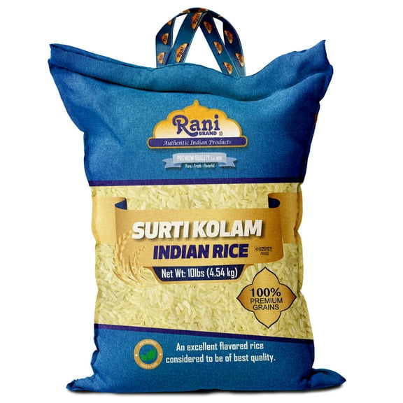 Rani Surti Kolam Indian Rice 160oz (10lbs) 4.54kg Cloth Bag ~ All Natural | Gluten Friendly | Vegan | Kosher | Export Quality | Indian Origin