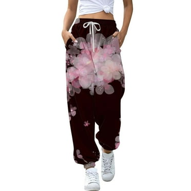 Charmgo Womens Sweatpants Clearance, Women's Casual Gradient Print Sweatpants Joggers Workout High Waisted Yoga Pants with Pockets Wide Leg Pants Woman, Joggers for Women Black L