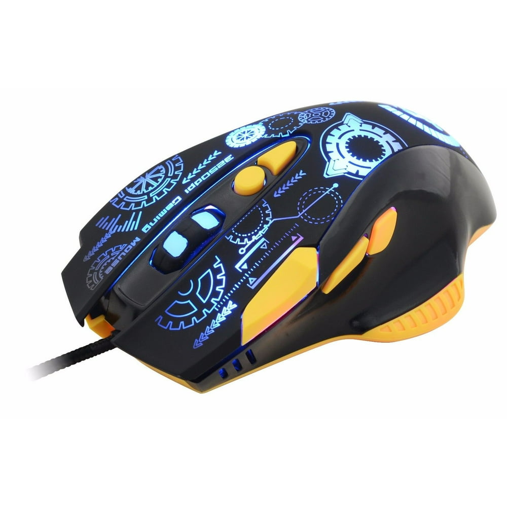 CLiPtec Yellow 3250 Adjustable DPI Optical USB 2.0 10 Button Wired LED