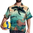 thumbnail image 4 of Whale Men's Short Sleeve Button Down Beach Shirts, Casual Printed Summer Unisex Tops, 4 of 6