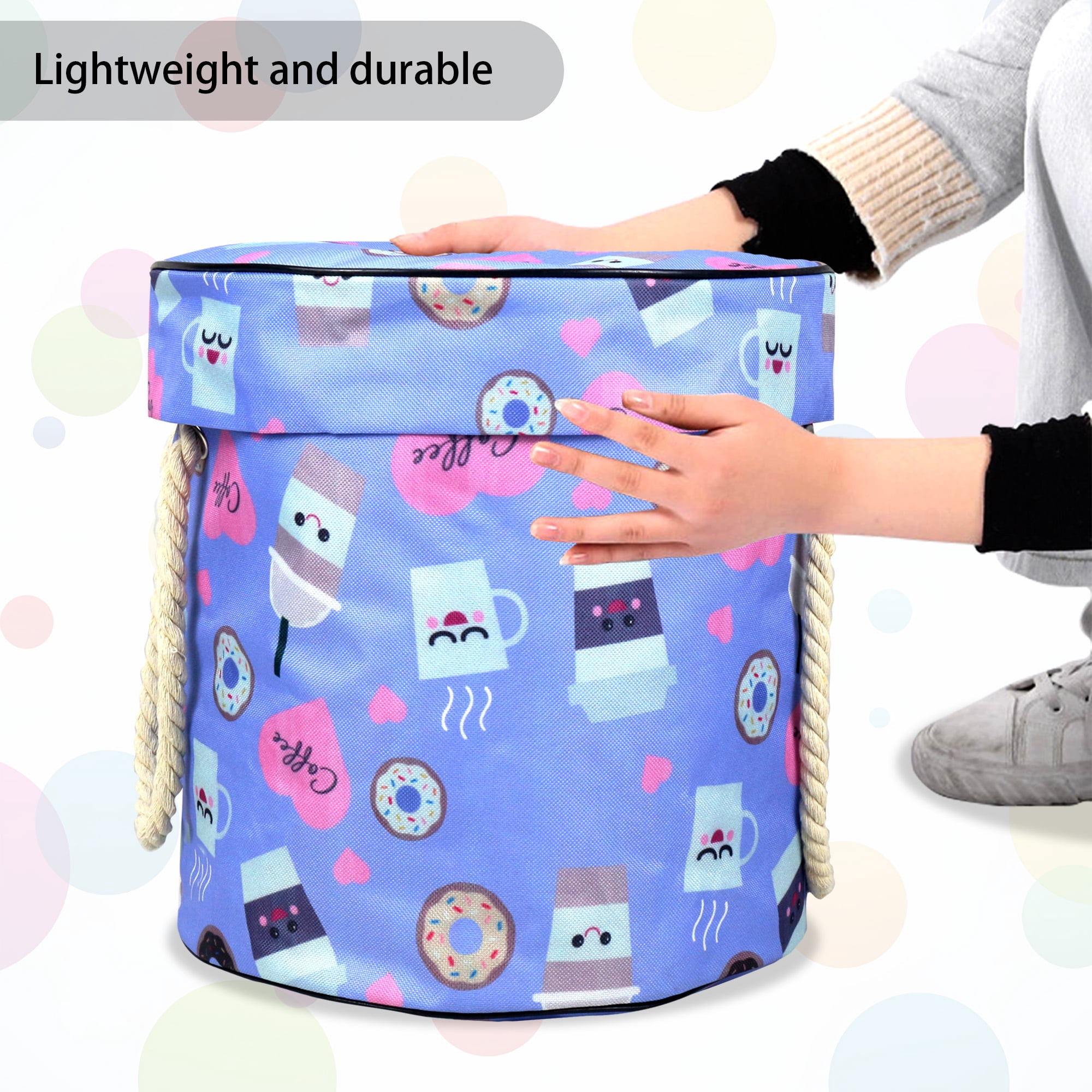 NIETEIN Kids Toy Storage Basket with Play Mat for Building Bricks Collapsible Canvas Organizer Bag (Love Donuts)