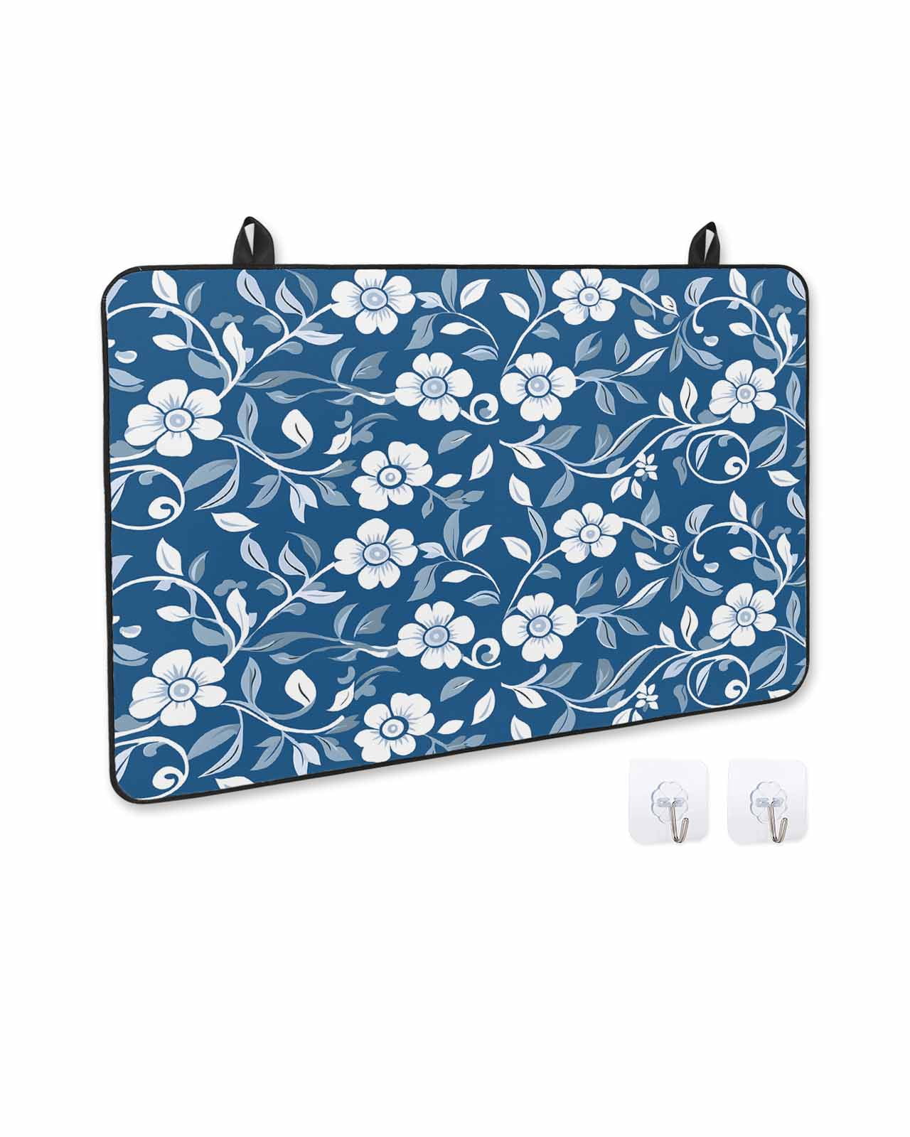 nqOlkjepod Large Induction Cooktop Protector Mat 36"x21", Blue White Floral Stove Top Covers for Electric Stove, Farmhouse Retro Botanical Leaves Stove Burner Cover Mats, Glass Top Stove Cover