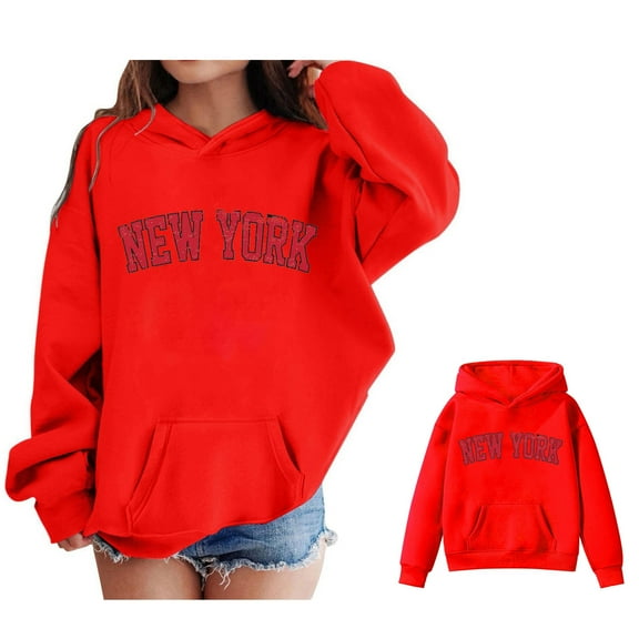 Boys Hoodie City Name Letter Print Red Hoodies Long Sleeve Soft Sweatshirts Top Fall Clothes Girls Size 7-8 Years Clothes