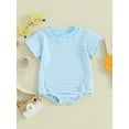 thumbnail image 2 of Bslissey Newborn Baby Boys Girls Summer Romper 3M 6M 12M 18M Knitted Cable Short Sleeve Jumpsuit Infant Crew Neck Solid Color T-shirt Bodysuit Toddler Casual Clothes, 2 of 9