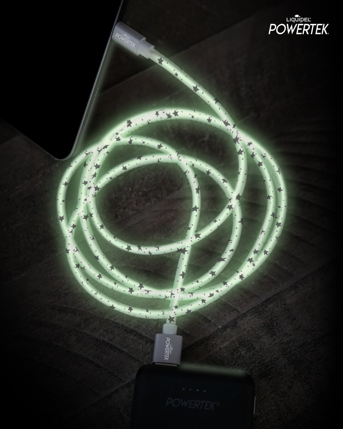 Liquipel Powertek Glow in Dark Cable lightning - White w/stars