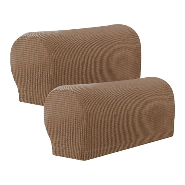 Fundas de reposabrazos elásticas de felpa para sofá, sillón, protector de muebles, funda elástica Café ligero