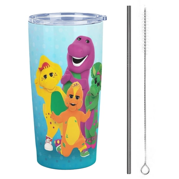 Barney and Friends Stainless Steel Tumbler Cup with Lid Double Walled Insulated Coffee Cup Travel Keeps Drinks Cold & Hot 20 oz