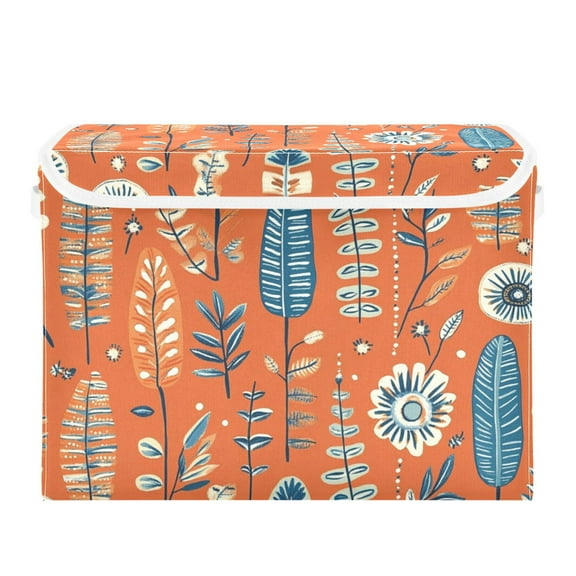 Bohemian Floral Botanical Large Storage Bins with Linen Collapsible Lid Storage Box 16.7 x 12.6 x 11.8in