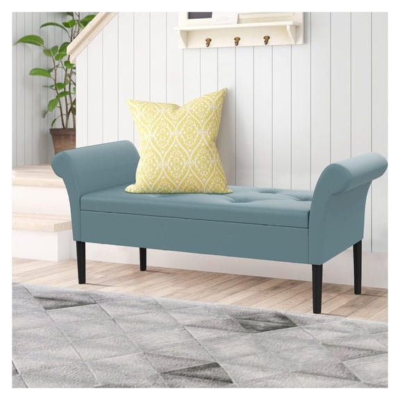 Drevy Storage Ottoman Bench Bedroom Bench Bed Entryway Hallway Chest/Footrest/Padded Seat-Blue Green