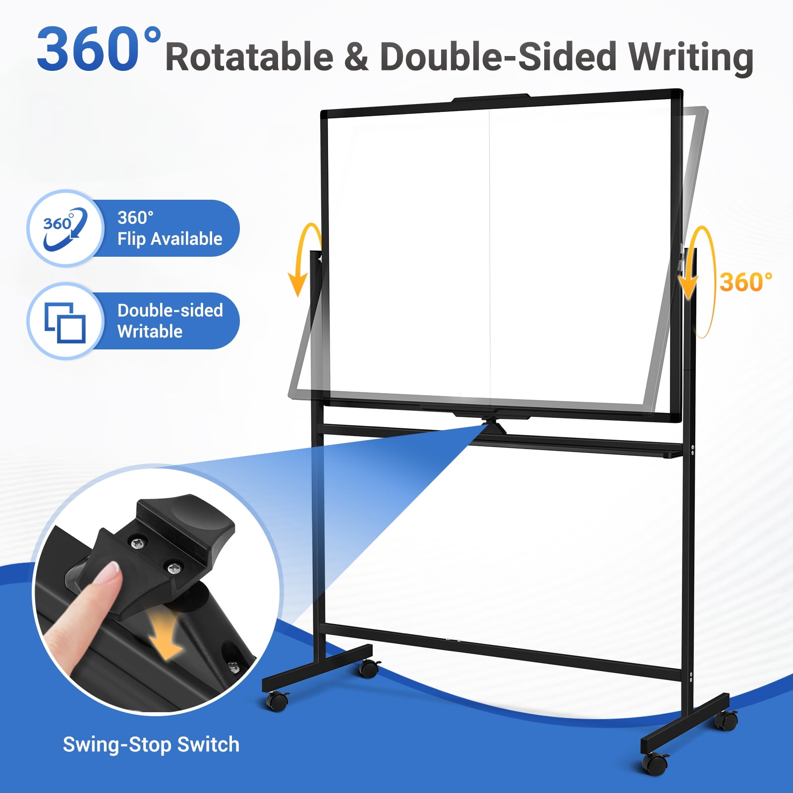 DOLLAR BOSS Rolling White Board Dry Erase Board Rolling 48"x36" Double Sided Large Standing Whiteboard Easel with Wheels Mobile White Board with Stand for Office, Classroom & Home, Black