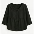 thumbnail image 6 of VBVC Women's Peter Pan Collar Button Down Blouse , Ladies' Long Sleeve Babydoll Shirt , Casual Loose Fit Peplum Top For Women, Black , S-2XL, 6 of 6
