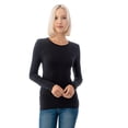 thumbnail image 3 of Simply Fashion Basic Round Crew Neck Long Sleeve T-Shirts - Stretch Cotton Spandex Black-Large, 3 of 4