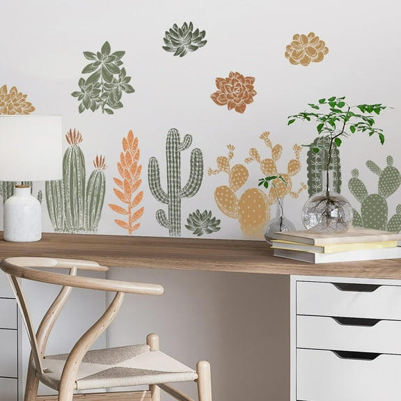 Cactus Wall Decals - Set of 15 Cacti Vinyl Room Decor Peel and Stick Removable Floral Stickers for Nursery Bedroom Bathroom