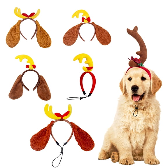 mdesiwst Dog Antler Headband Christmas Pet Costume Hairband Adjustable Headband with Bow Floppy Ears for Medium Large Dogs Holiday Party Dress-up