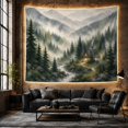 thumbnail image 6 of Cabin in Misty Pine Forest With River, Serene Watercolor for Nature Lovers, Forest Wall Art Decor, Housewarming Gift, Tapestry Wall Hanging for Living Room and Bedroom, 6 of 7